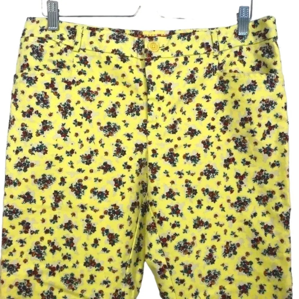Anthropologie Cartonnier Retro Crops Capris Pants Floral Print Yellow Size 10 - Picture 3 of 7